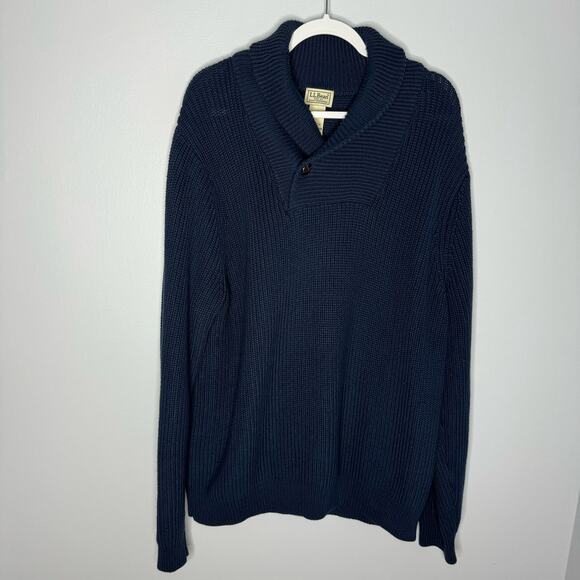 L.L. Bean Men's Shawl Collar HeavyKnit Cotton  Sweater Casual Blue Large - Picture 2 of 7